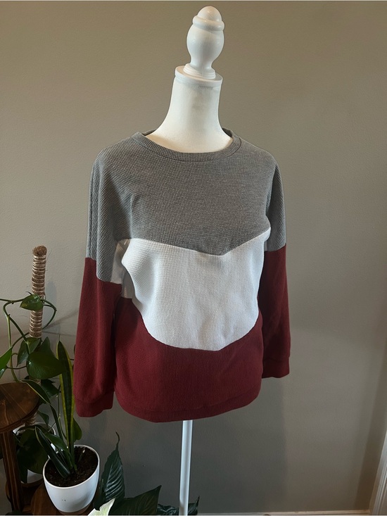 Sweaters - Women’s Colorblock Breastfeeding Waffle-Knit Sweater - Gray, White & Burgundy